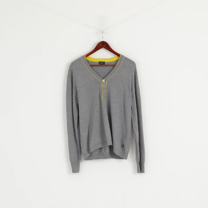 Best Choice Paul Smith Jeans Men M Jumper Grey Cotton V Neck Classic Sweater