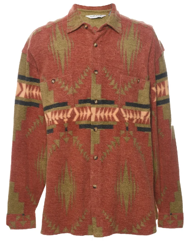 Reduced Rates Burnt Orange & Light Green Aztec Design Shirt - M
