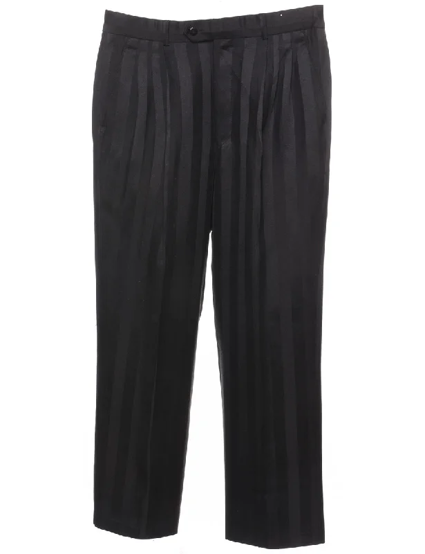 Massive Deals Black Striped Straight-Fit Trousers - W34 L28