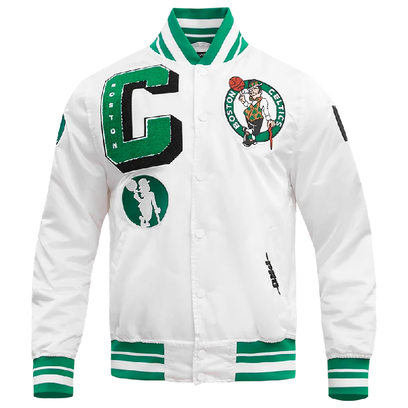 Weekend Deals to Make You Happy NBA BOSTON CELTICS MASHUP MEN'S RIB SATIN JACKET (WHITE/GREEN)