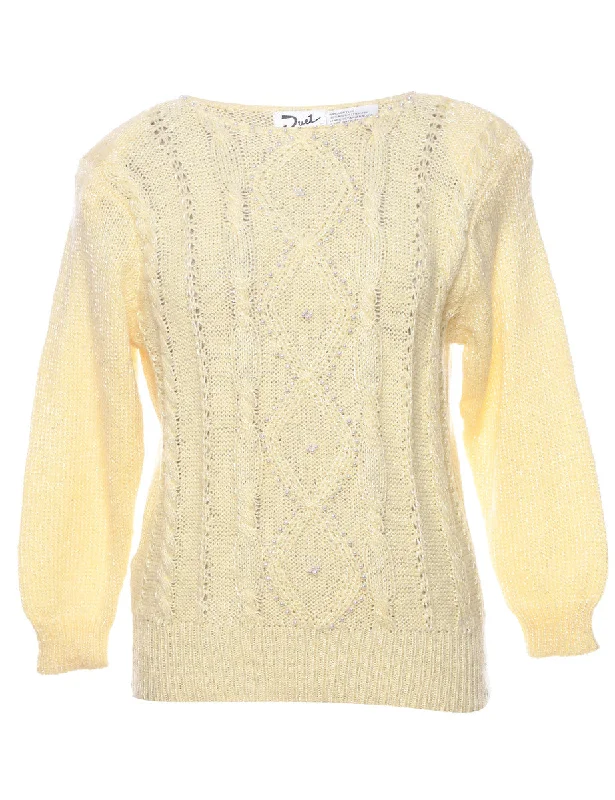 Extra Savings Cable Knit Pale Yellow Sparkly Jumper - M