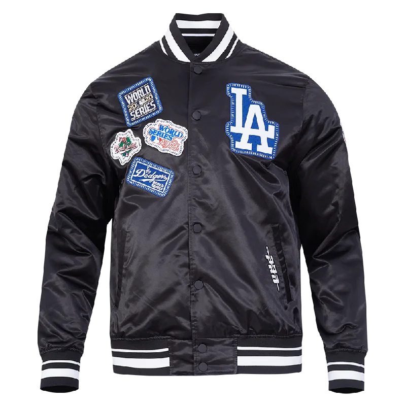 Weekend Specials to Cherish MLB LOS ANGELES DODGERS DIY PICK STITCH MEN'S RIB SATIN JACKET (BLACK)