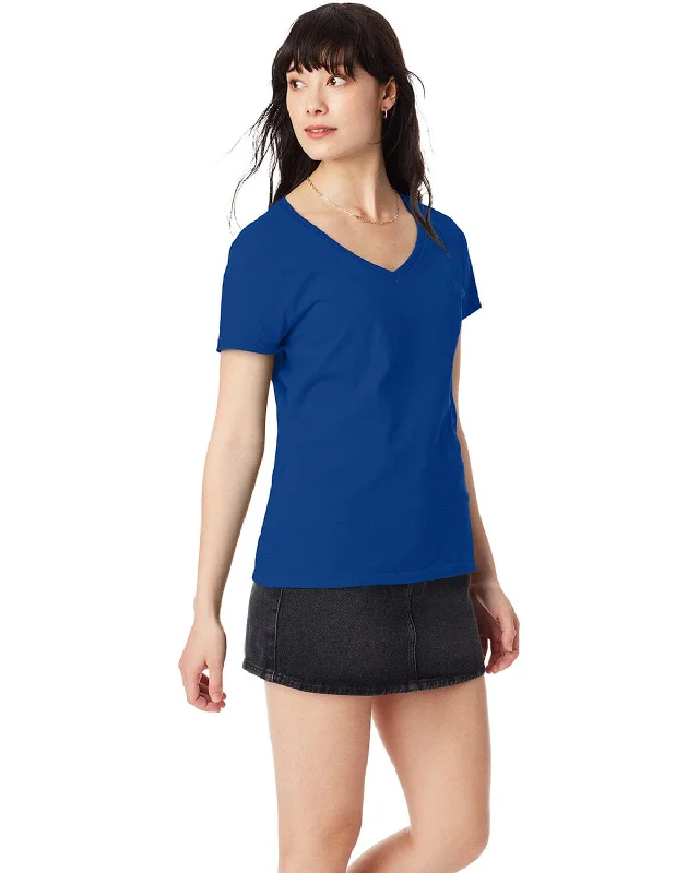 Exclusive Access Hanes Ladies Ringspun Cotton Nano V-Neck T-Shirt | Deep Royal