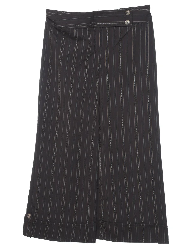 Deep Savings Black Wide-Leg Y2K Pinstriped Classic Trousers - W30 L25