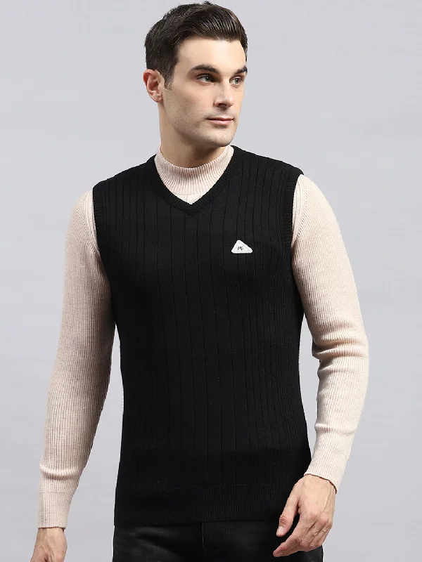 Exclusive Weekend Offers Inside Men Black Solid V Neck Sleeveless Sweater