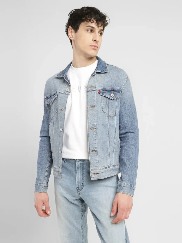 Final Clearance Men's Solid Spread Collar Denim Jacket