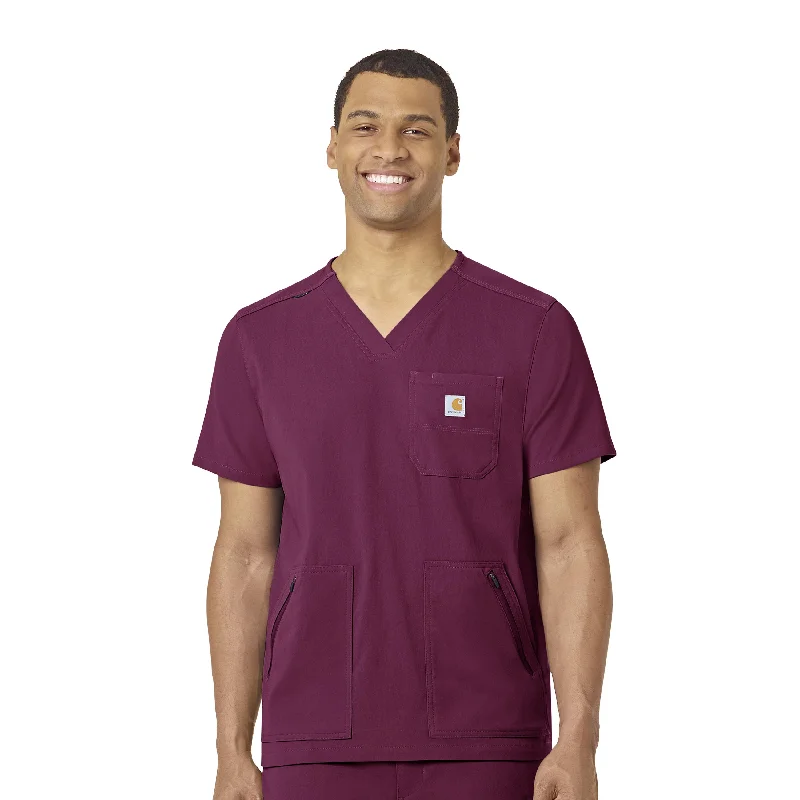 Super Bargain Carhartt Rugged Flex Peak Men's 5-Pocket V-Neck Scrub Top - Wine