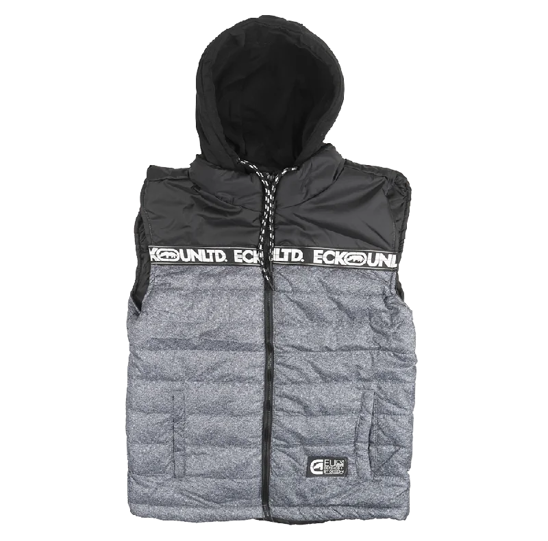 ECKO UNLTD PUFFER BOMBER VEST HOODIE GREY MARLED - EO32O377