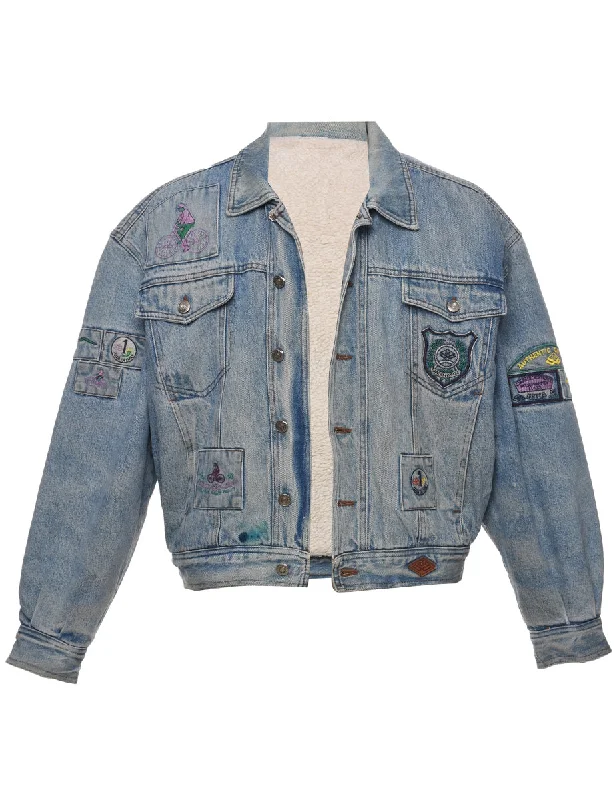 Savings Galore Button Front Shearling Denim Jacket - L