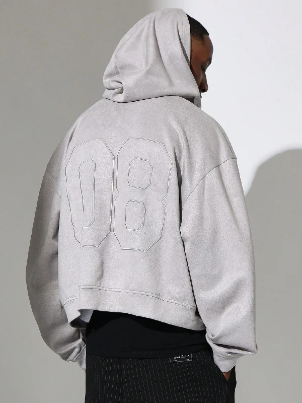 Big Savings Crop Fit Suede Zip-Up Hoodie With Applique & Embroidery Pattern