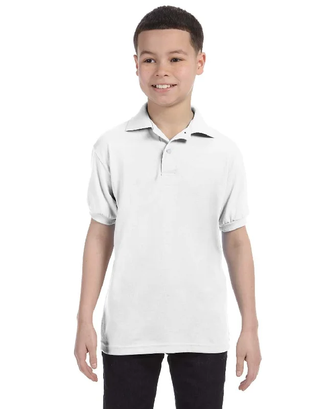 Hanes Youth Jersey Knit Polo Shirt | White