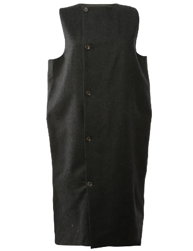 Black Button Front Sleeveless Dress - L