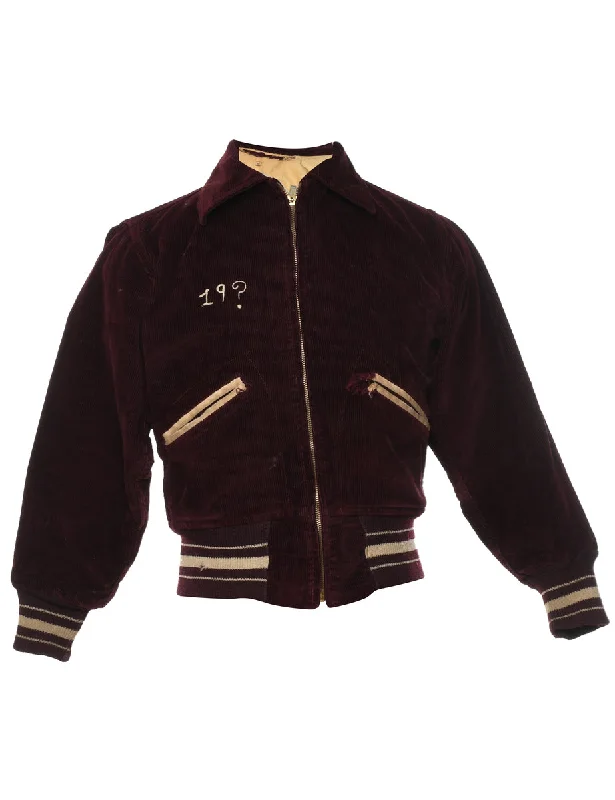 Daily Deals Brown Corduroy Vintage Varsity Jacket - M