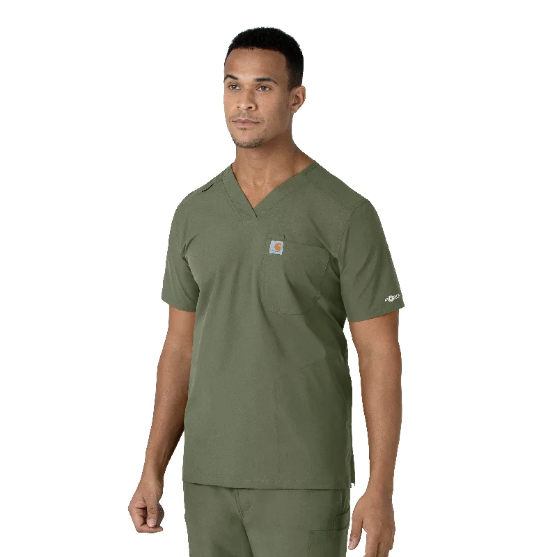 Grand Opening Sale Carhartt Force Essentials Men's V-Neck Shirttail Scrub Top - Olive