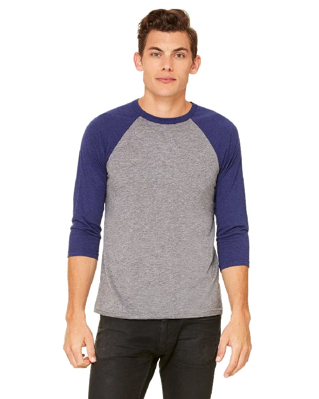 Huge Discounts Bella+Canvas Unisex Triblend 3/4-Sleeve Baseball T-Shirt | Grey/ Navy Trb
