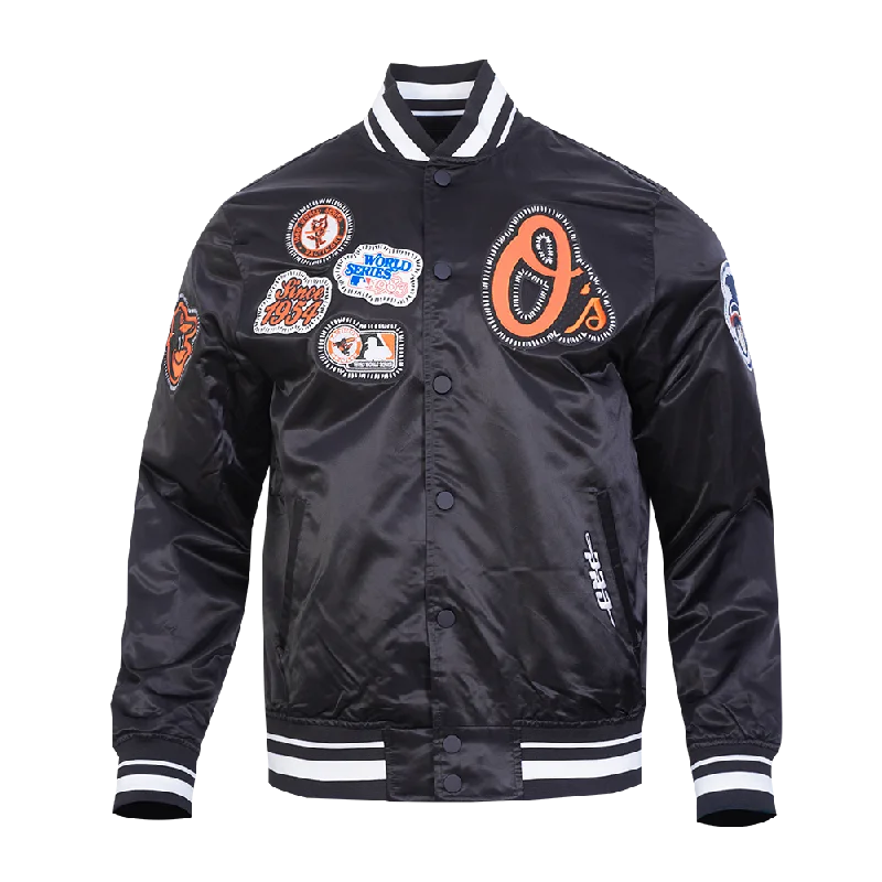 Weekend Flash Sale MLB BALTIMEN'SORE ORIOLES DIY PICK STITCH MEN'S RIB SATIN JACKET (BLACK)