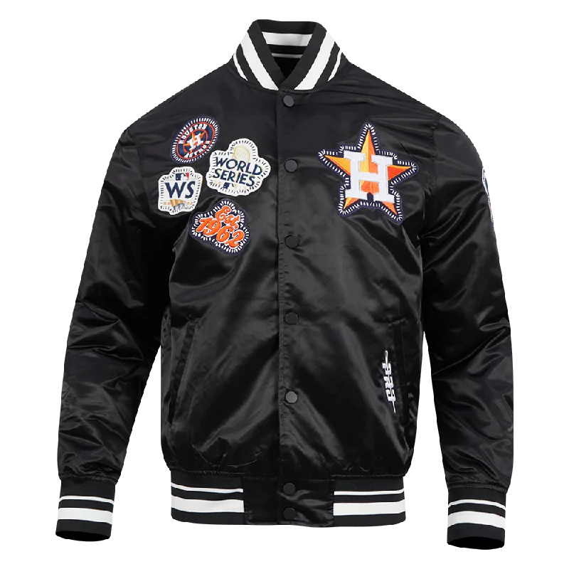 Epic Deals MLB HOUSTON ASTROS DIY PICK STITCH MEN'S RIB SATIN JACKET (BLACK)