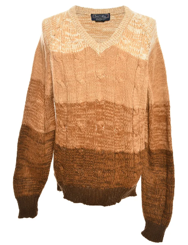 Price Blitz Brown Cable Knit Jumper - L