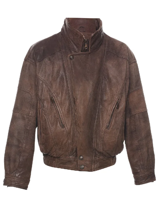 TIME-Limited Offer Brown Leather Jacket - L