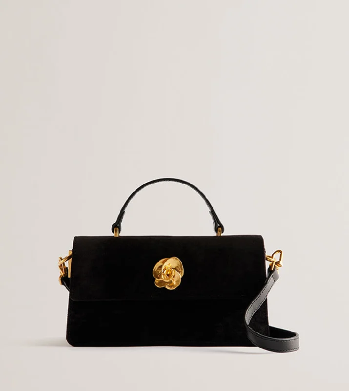 Deal Alert Rosany Elongated Velvet Top Handle Rose Bag Black