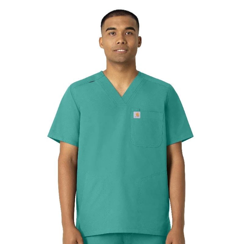 Factory Direct Sale Carhartt Force Essentials Men's V-Neck Shirttail Scrub Top - Teal Blue