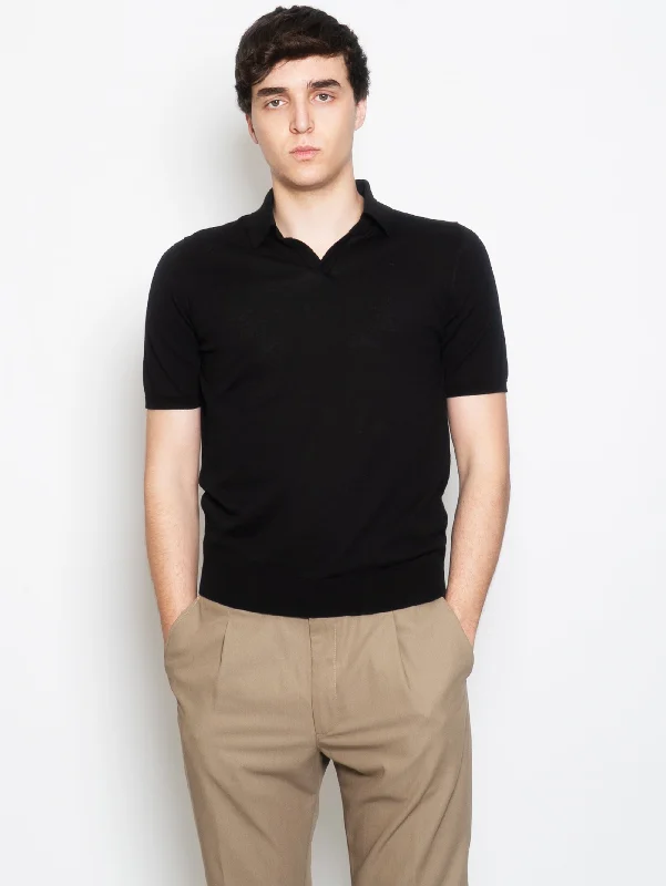 Limited Time Polo in Cotone Crepe Maniche Corte Nero
