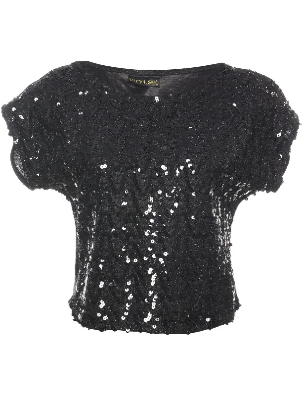 Year-End Sale Black Sequined Evening Top - M