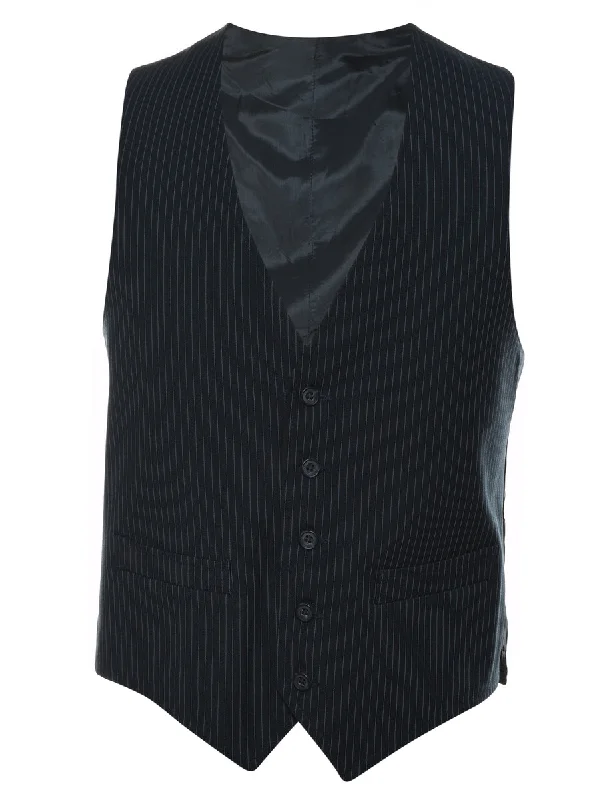 Black & Light Blue Pinstriped Waistcoat - L