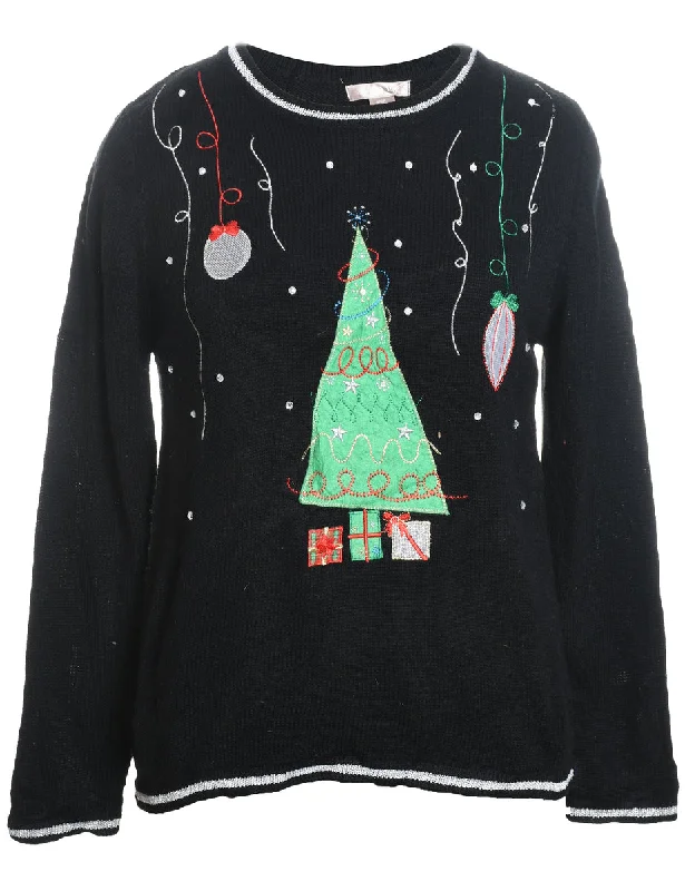 Black Christmas Embroidered Jumper - S