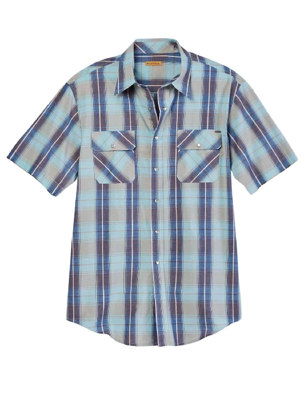 Tin Haul Mens Vintage Dobby Plaid Blue 100% Cotton S/S Shirt