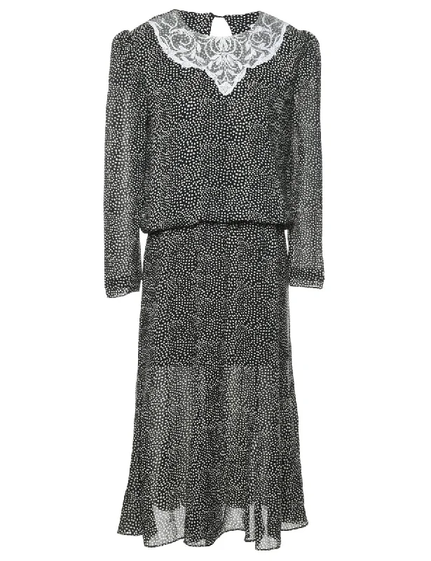 Holiday Sale Black Polka Dot Blouson Dress - M