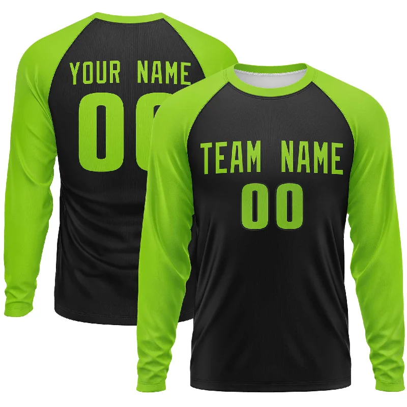 Weekend Deals That Impress Custom Black Neon Green Crew Neck Raglan Long Sleeve Performance T-Shirt