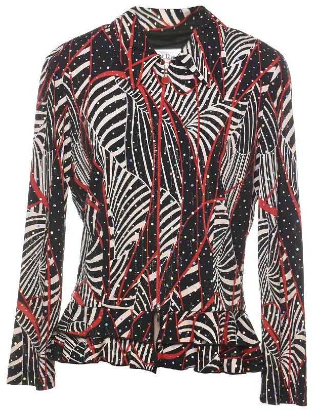 While Supplies Last Black, Red & White Sparkly Patterned Jacket - L