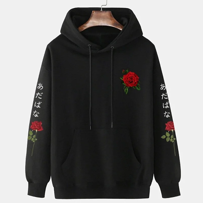 Act Fast GRAPHIC PRINT HOODIE WITH ROSE PATTERN