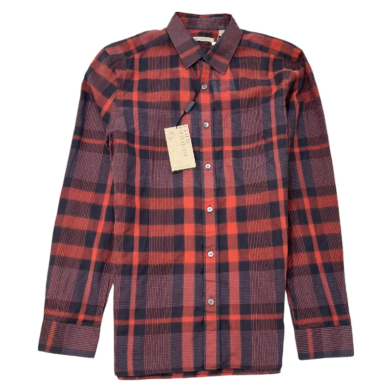 Best Seller Men's Check Print Long Sleeve Shirt Burgundy Size M