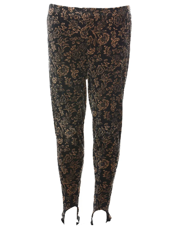 Black & Orange Floral Print Velour Trousers - W28 L28