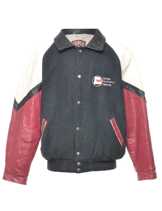 Unbeatable Deal Black, Maroon & Cream Colour Block Varsity Jacket - L