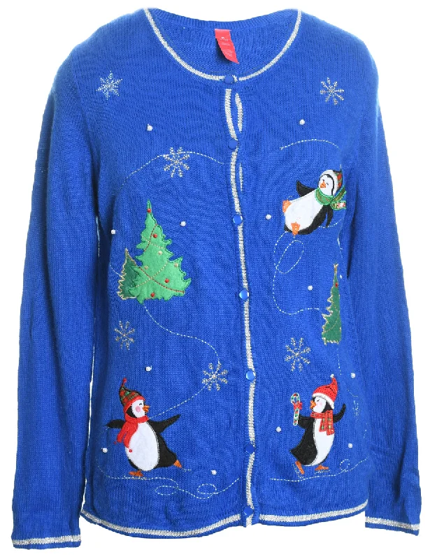 Year-End Sale Blue Christmas Cardigan - M