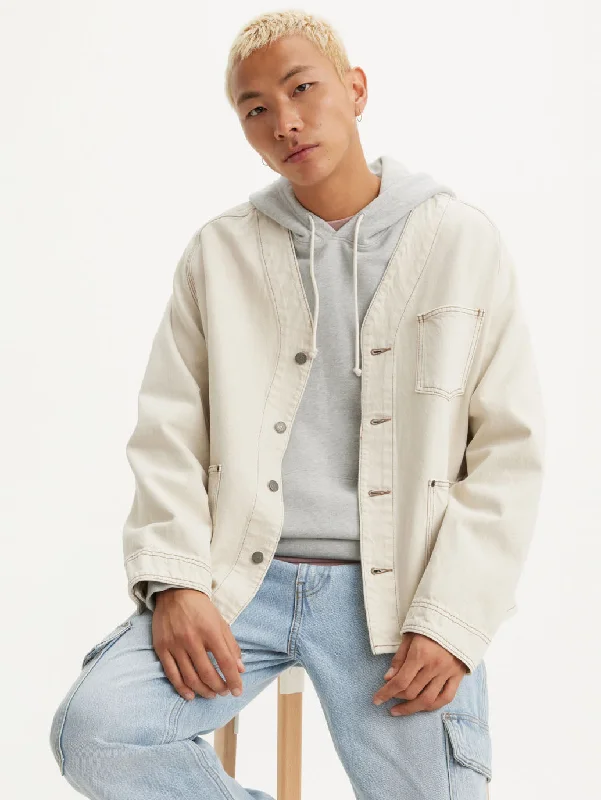 Crazy Deals Men's Solid Cream V Neck Denim Jacket