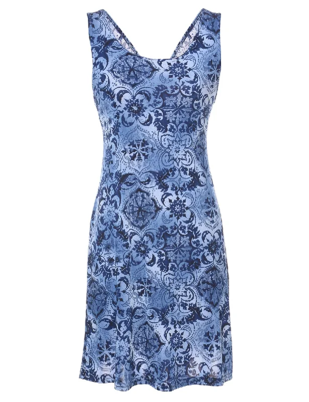 Weekend Offers That Shine Blue Floral Print Mini Dress - S