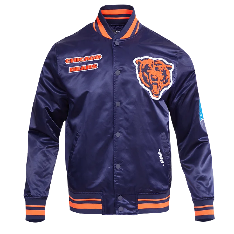 Can't Beat NFL CHICAGO BEARS RETRO CLASSIC MEN'S RIB SATIN JACKET (MIDNIGHT NAVY/ORANGE/MIDNIGHT NAVY)