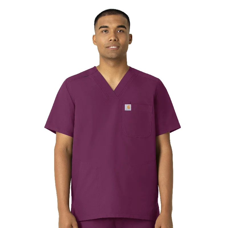 Carhartt Force Essentials Men's V-Neck Shirttail Scrub Top - Wine