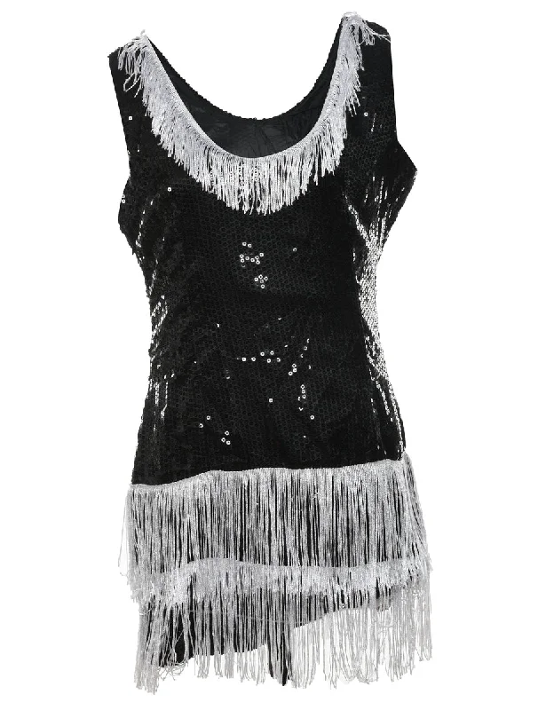 Grand Opening Sale Black Sequined Flapper Style Dress - M
