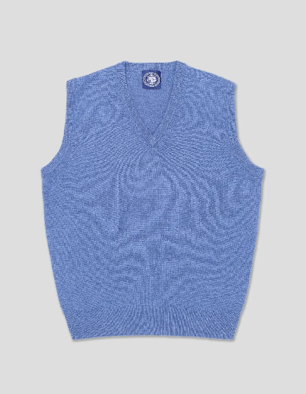 LAMBSWOOL V NECK VEST - BLUE