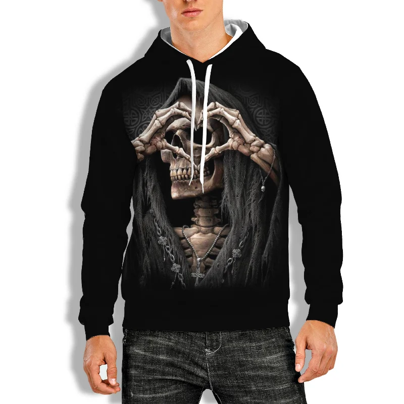 Overstock 3D PRINT HOODIES WITH HEART SKULL PRINT