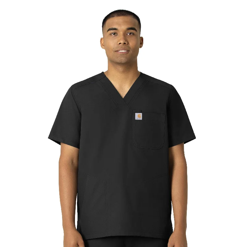 Super Deal Carhartt Force Essentials Men's V-Neck Shirttail Scrub Top - Black