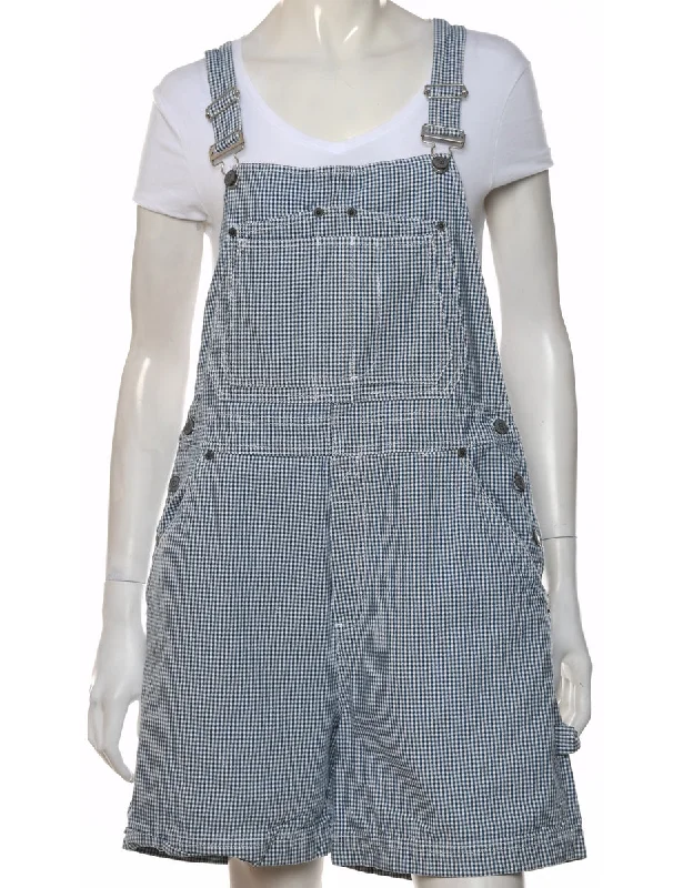 Bill Blass 1990s Blue & White Gingham Dungarees - W36 L5