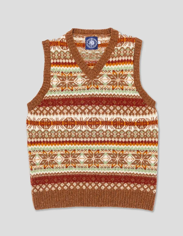 Weekend Specials You Can't Miss FAIR ISLE V-NECK VEST - BURGUNDY