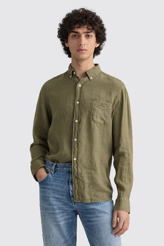 Weekend Savings Sensation Gant Regular Linen Shirt Racing Green