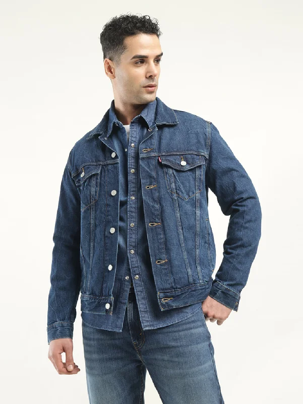 Weekend Sale: Don't Miss Out Men's Solid Dark Blue Spread Collar Jacket